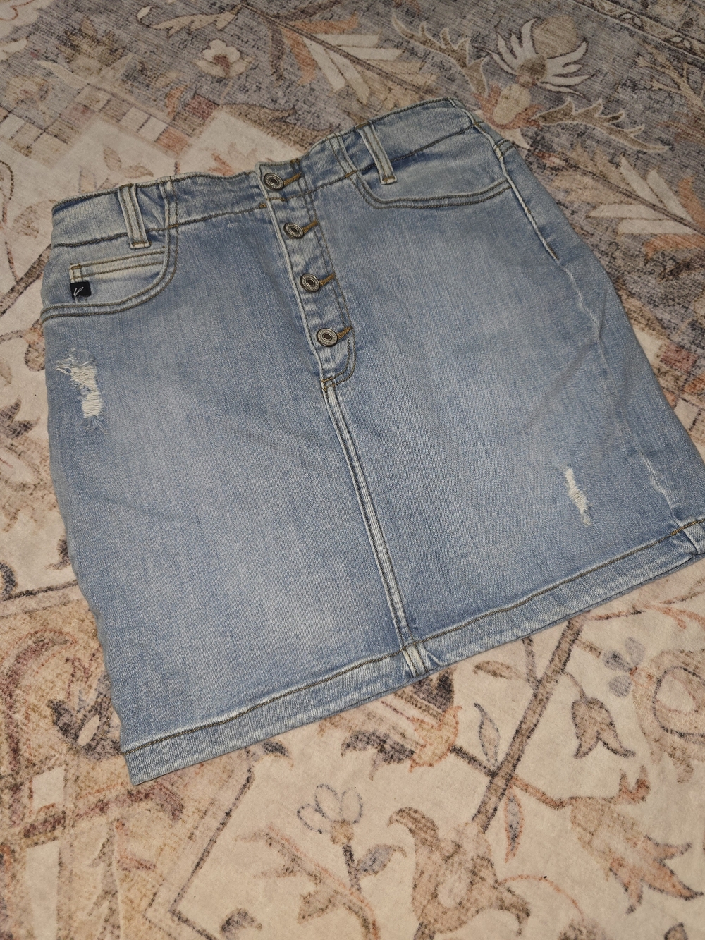KanCan Light Blue Button-fly Denim Mini Skirt